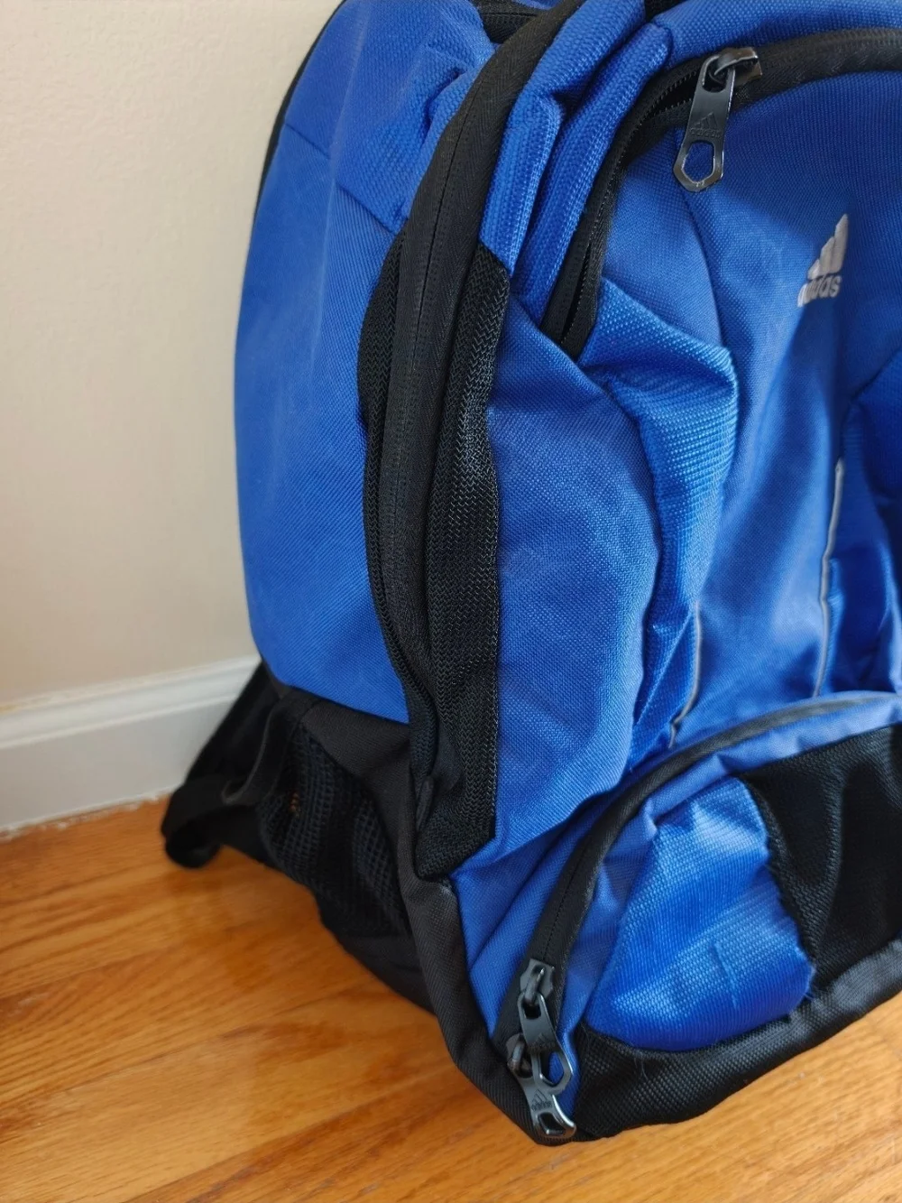 Adidas Load Spring Blue/Black Polyester Backpack with Chest Straps, Many Pockets